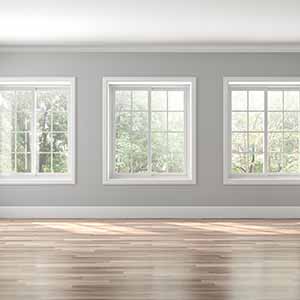 Inside view of 3 white pane windows
